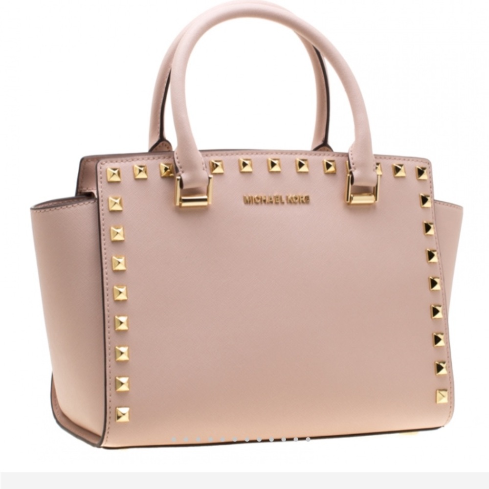 Michael Kors Selma Blush Pink Satchel with Gold Studs Like New! No tags